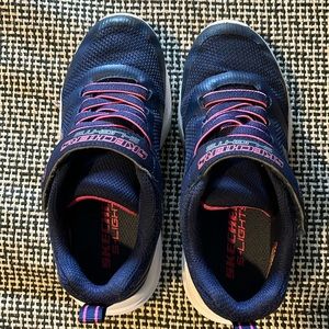 Skechers Girls Sola Glow Lightweight Sneakers navy blue pink light up size 12.5